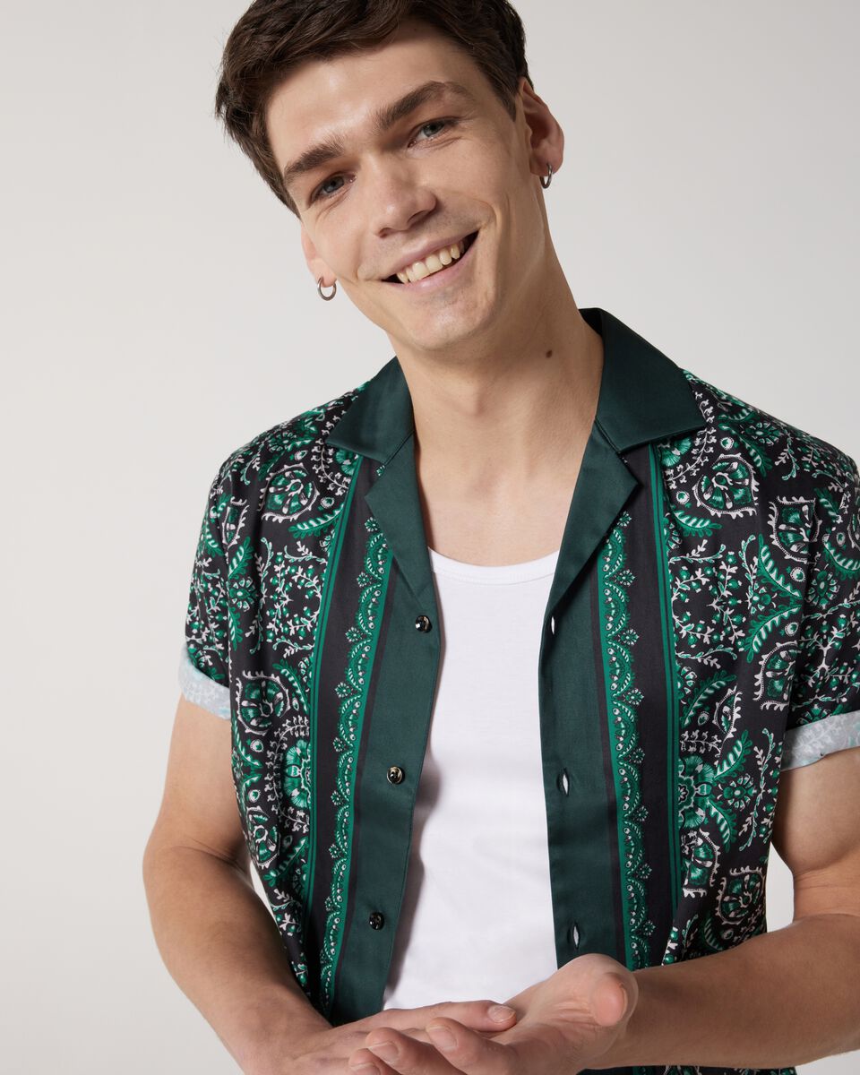 Camp Collar Bandana Print Short Sleeve Shirt, Black, hi-res